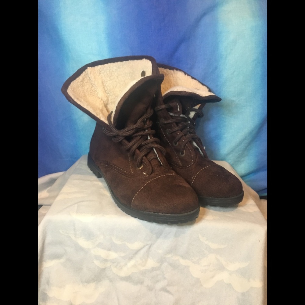 SODA Brand Faux Shearling Lace Up Boots